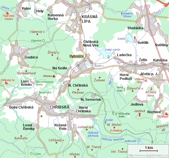 Přehledná mapka okolí Rybniště.