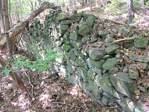 Jeden z dochovaných zbytků Knespelovy zdi nad Trávníkem.