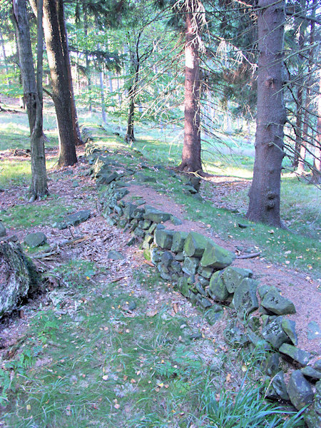 Diese Steinmauer im Wald unter dem Tetřeví vrch (Auerhübel) scheint heute schon überflüssig zu sein.
