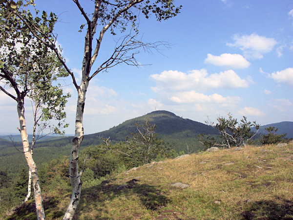 Blick vom Gipfel des Malý Stožec (Kleiner Schöber) auf den Jedlová (Tannenberg).
