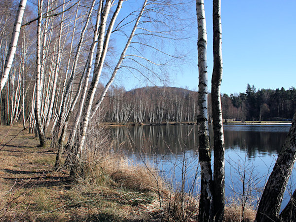 Der Radvanecký rybník (Brettteich, Schwalbensee) im Vorfrühling.