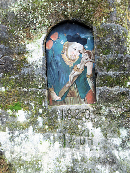 Bild des Hl. Johannes von Nepomuk am alten Weg oberhalb des Pavlínino údolí (Paulinental).