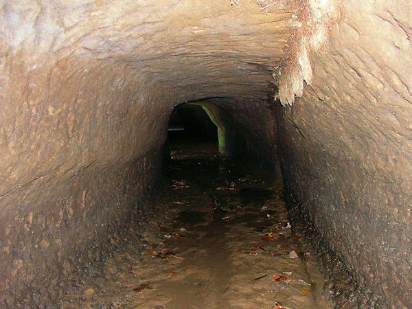 Tunel des unterirdischen Mühlgrabens zur ehemaligen Spiegelschleiferei in Velenice (Wellnitz).