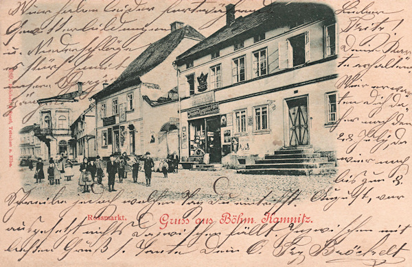 Pohlednice z konce 19. století zachycuje domy na jižní straně tehdejšího Koňského trhu (dnes náměstí 28. října).