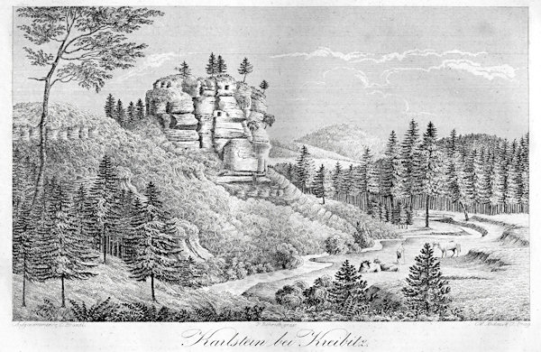 Romantická kresba Chřibského hrádku zachycuje jeho stav v 1. polovině 19. století.