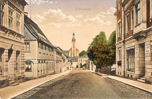 Diese Ansichtskarte vom Anfang des 20. Jahrhunderts zeigt die damalige Kreibitzer Strasse die vom Marktplatz in südlicher Richtung nach Rybniště und Chřibská hinausführte.