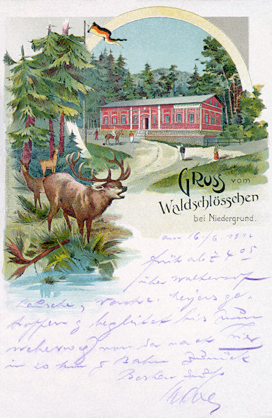 Na pohlednici z roku 1912 vidíme bývalý hostinec „Lesní zámeček“, který stál na svahu Rohálu jižně od obce. Dnes z něj zůstaly už jen zbytky základů.