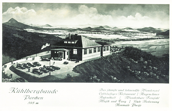 Tato nedatovaná pohlednice zachycuje bývalý hostinec na Vyhlídce u Práchně s výhledem k jihovýchodu.