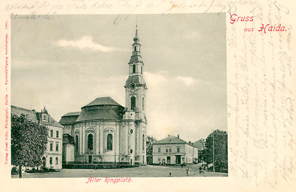 This picture postcard from 1901 shows the church Assumption of the Virgin, the present appearance of which originates from the reconstruction by J. V. Kosch between 1786 and 1788.
