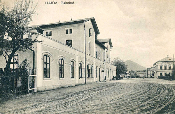 This picture postcard shows the railway station at Nový Bor which was put into operation on January 16th 1869.