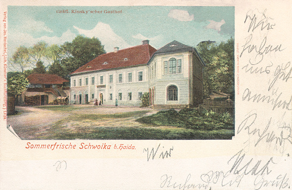 This picture postcard from 1899 shows the seignorial restaurant built in 1833 at the entrance of the Modlivý důl-ravine. A long time it has been derelict but in 2001 the house was renovated and is now again open to the public as a restaurant.