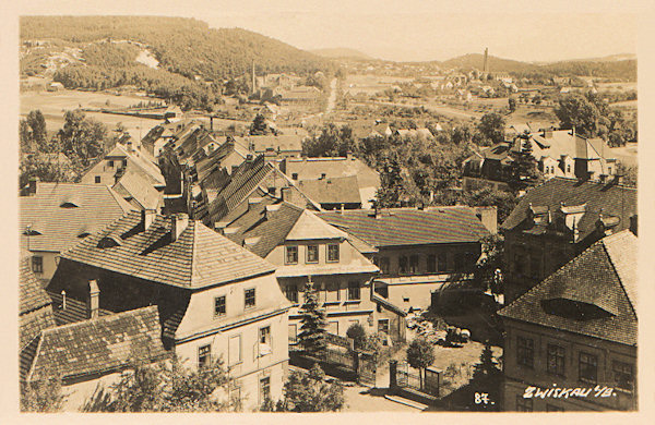 Diese Ansichtskarte zeigt die Häuser an der heutigen Kollárova ulice vom Turm der St. Elisabeth-Kirche gesehen.