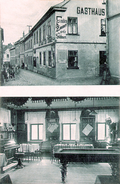Budova bývalého hostince U slunce stojí dosud v dnešní Kollárově ulici č. 169/1. Na pohlednici z roku 1917 zobrazený sál s kulečníkem, stoly a věšáky na noviny je v pravé části budovy, která na snímcích není vidět.