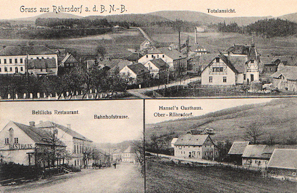 Na této pohlednici nahoře vidíme Svor se starou novoborskou silnicí v popředí. Na obrázcích dole je bývalý Beitlichův hostinec, stojící u téže silnice, a Hanselův hostinec v horní části obce.