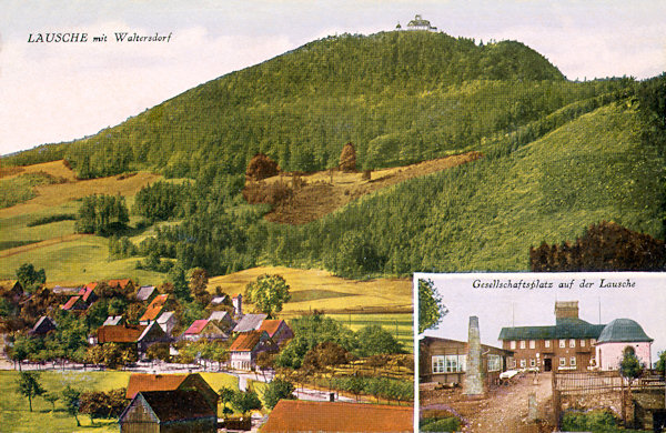 Na této pohlednici vidíme Luž od severu z úpatí Butterbergu. Ve výřezu dole je vrcholová restaurace.