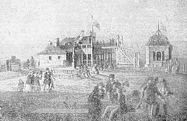 Tento unikátní obrázek z roku 1851 zachycuje nejstarší hostinec na vrcholu Luže.