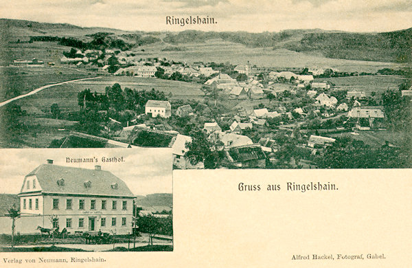 Diese Ansichtskarte vom Beginn des 20. Jahrhundert zeigt die Gemeinde von Norden. Auf dem unteren Bild ist der damalige Neumanns Gasthof an der Hauptstrasse, in dessen Gebäude sich auch heute noch ein Gasthaus befindet.