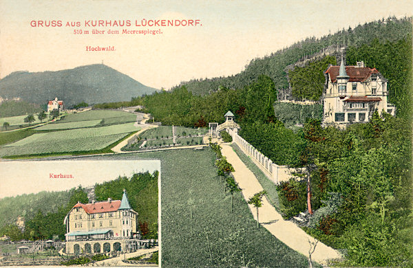 Na pohlednici z roku 1907 vidíme „Starý lázeňský dům“ (Altes Kurhaus) na úpatí Brandhöhe, ve kterém je dnes wellness-penzion. V pozadí je Hvozd s rozhlednou.