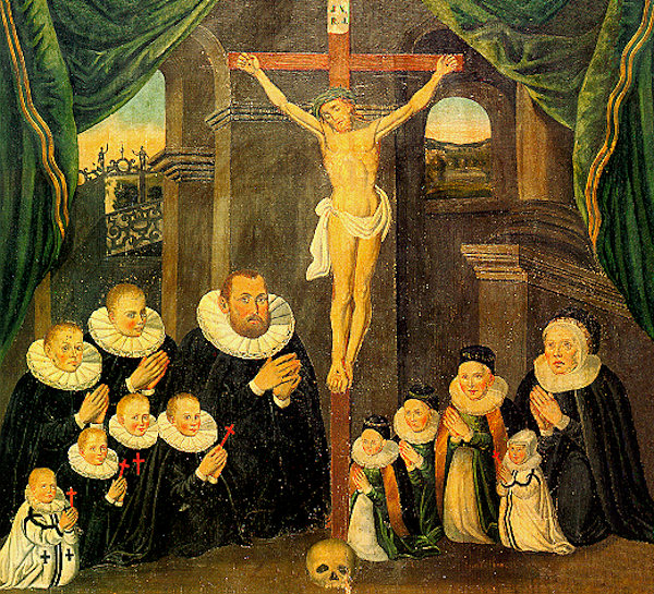 Votivbild der Familie des Hüttenmeisters Martin Friedrich aus dem Ende des 16. Jahrhunderts. Ursprünglich in der Sankt Georg Kirche in Chřibská /Kreibitz/.