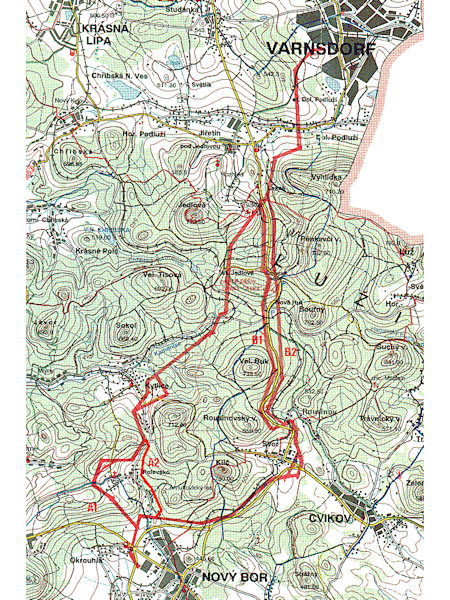 Celková mapa tras variant A a B.