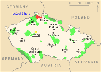 La carte des parcs nationals et des secteurs sauvegardés de la République Tchéque.