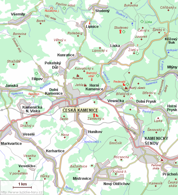 Übersichtskarte der Umgebung von Česká Kamenice.