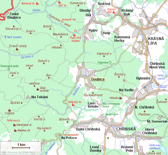Übersichtskarte der Umgebung von Doubice.