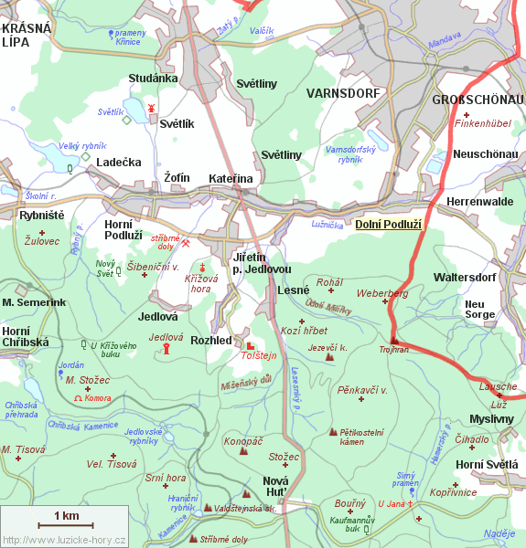 Přehledná mapka okolí Dolního Podluží.