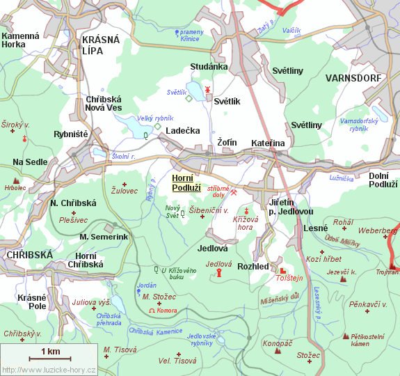Übersichtskarte der Umgebung von Horní Podluží.