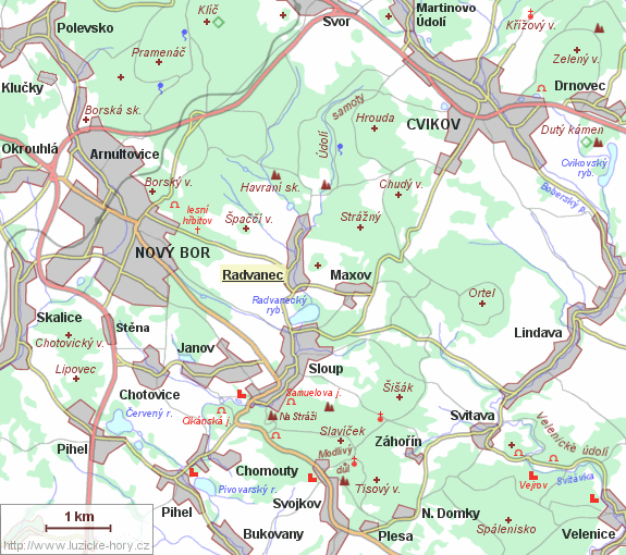 Přehledná mapka okolí Radvance.