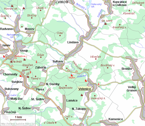 Přehledná mapka okolí Velenic.
