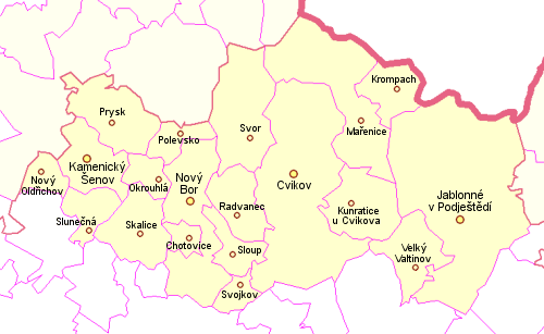 Mapka katastrů obcí