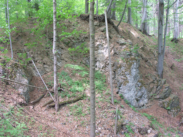 Basaltwand am Ende des alten Steinbruches.