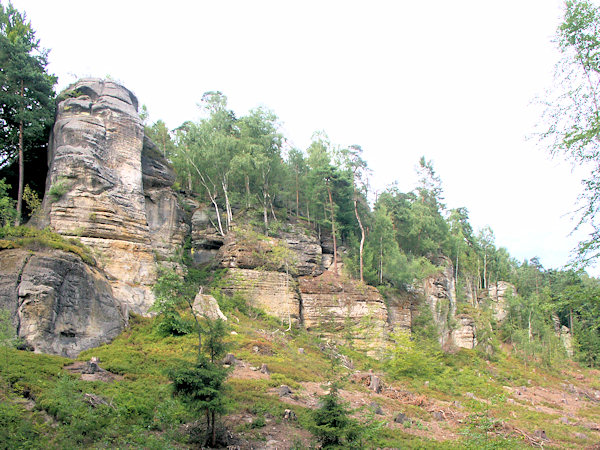 Die nach dem Abtreiben des Waldes zwischen dem Bukový důl (Buchengrund) und Svojkov (Schwoika) enthüllte Felswand.