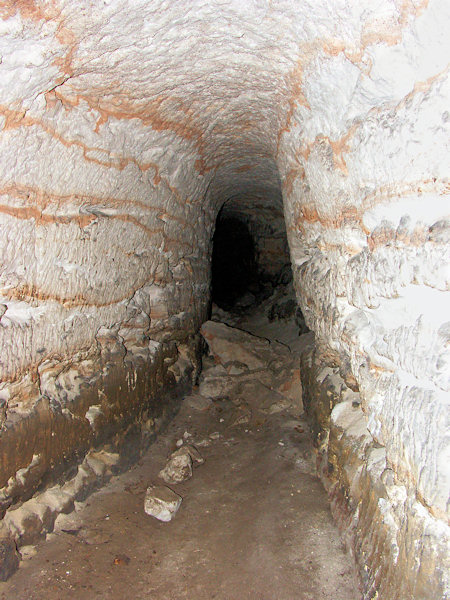 Sandsteinfelsen gehauener Tunnel des alten Mühlgrabens.