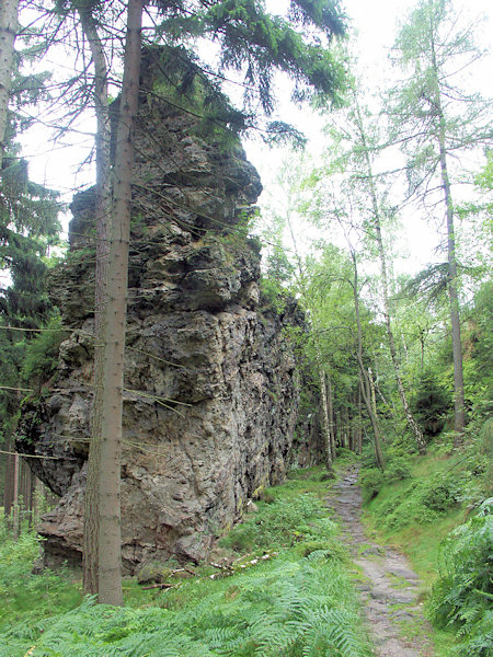 Jihovýchodní stranu skalní ulice Kleine Felsengasse tvoří pískovcová stěna Gnomenwand.